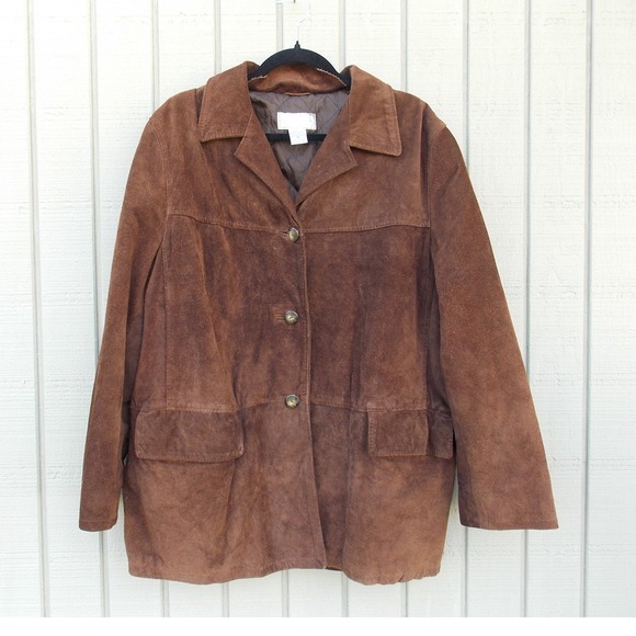 Casual Corner Jackets & Blazers - Casual Corner Suede Leather Barn Jacket Vintage Women Size 12 Brown Made Italy